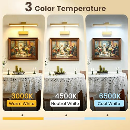 Picture Light for Wall, 15" Rechargeable Battery Operated LED Wall Sconce - color: Gold, size: 2 Count (Pack of 1)