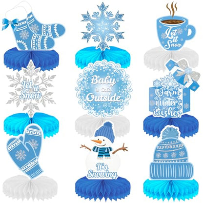 Winter Centerpieces for Table, 9Pcs Snowflake Table Decorations - style: Winter