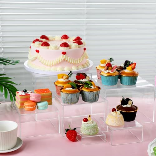 6 Pcs Clear Acrylic Risers Display Stands with Hollow Bottoms