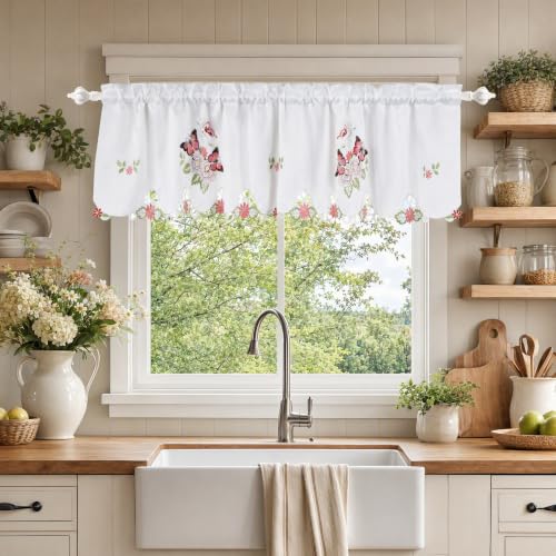 Molaxhome Beautiful Dazzling Embroidered Window Valance for Kitchen Decor - color: Red, size: 58"W x 14"L (Pack of 1)