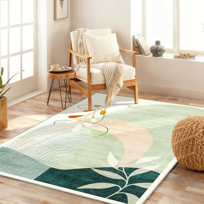 MUJOO 3x5 Rug Washable Area Rugs Low Pile Non Slip Mid Century Modern - color: Green（modern）, size: 3' x 5' (Rectangular)