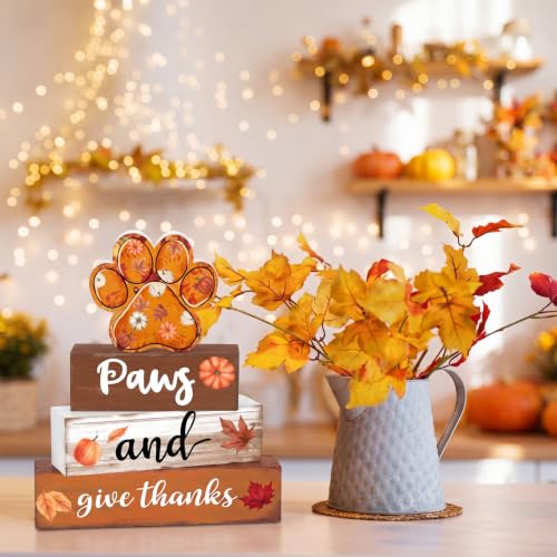 Amyhill 4 Pcs Fall Dog Paw Tiered Tray Wooden Table Sign Decor - style: Fall
