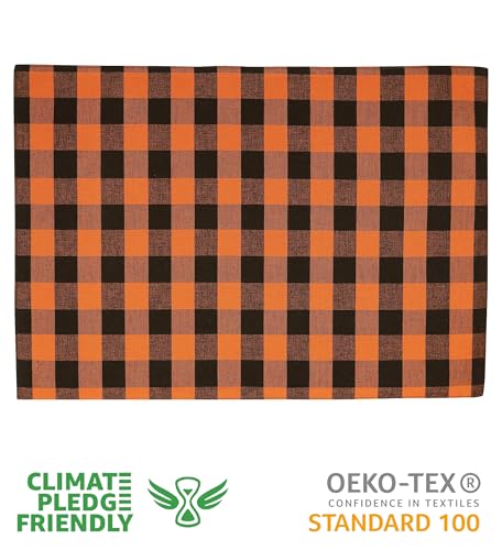 Urban Villa Two Tone Placemat Cotton Tablemat 14x20 (Set of 6) Orange/Blk - color: Halloween Checks, size: 14" x 20"