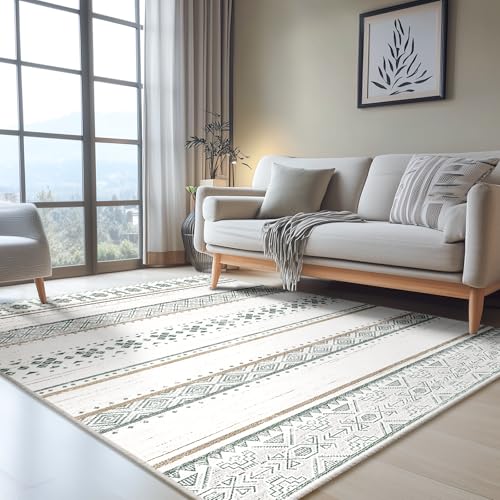3x5 Washable Area Rugs for Living Room Boho Bathroom Rug Green/Brown - color: Green/Brown, size: 3' x 5' (Rectangular)