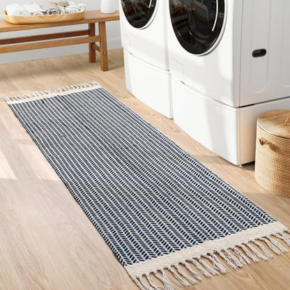 Lahome Boho Bathroom Runner Rug, 2x6 Washable Rugs for Kitchen Hallway - color: Navy Blue, size: 2' x 6' (Runner)