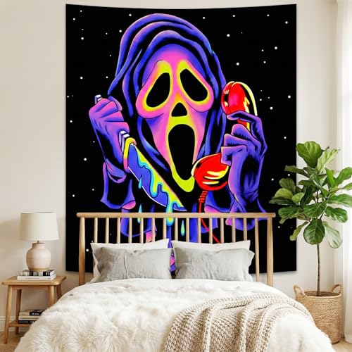 SparkLia Blacklight Horror Skull Tapestry, UV Reactive Neon Scary Face Wall Hanging, Glow in the Dark Spooky Decor for Bedroom, Gaming Room Party Decor - 30" x 40"
