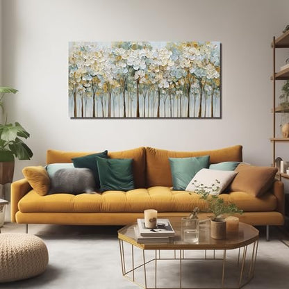 Green and White Flower Poster Wall Decor for Bedroom Tree Canvas Wall Art for Dining Room Modern Prints Wall Art for Apartment Size 24 x 48 Inch - size: 48L" x 24W"
