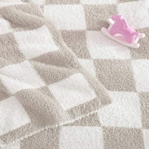 WRENSONGE Soft Checkered Throw Blanket for Couch-Cozy Warm Knitted Blankets - color: Art Taupe, size: Small(30''x40'')