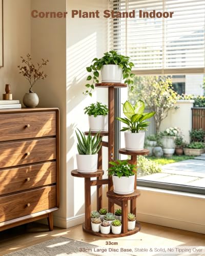 5 Tier Plant Stand Indoor, 32in Tall Wooden Flower Rack