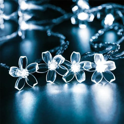 33ft 100 LED Plug in Cool White Cherry Blossom Flower String Lights Decor - color: White