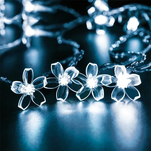 33ft 100 LED Plug in Cool White Cherry Blossom Flower String Lights Decor - color: White