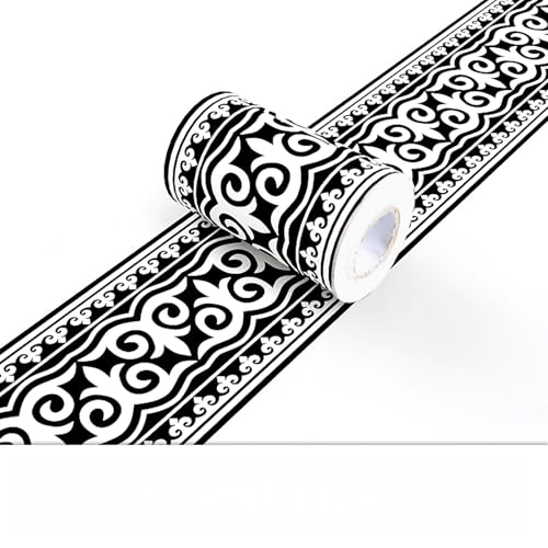 Vintage Scroll Wallpaper Border Peel and Stick Black White Decorative Trim - color: Black/Pure White, size: 3.9" x 196.8"