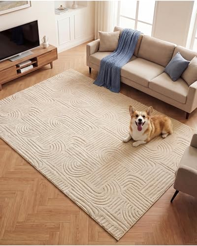 Carvapet 6x9 Area Rug Beige Modern Geometric Maze Washable - color: Abstract Beige, size: 6' x 9' Rectangular