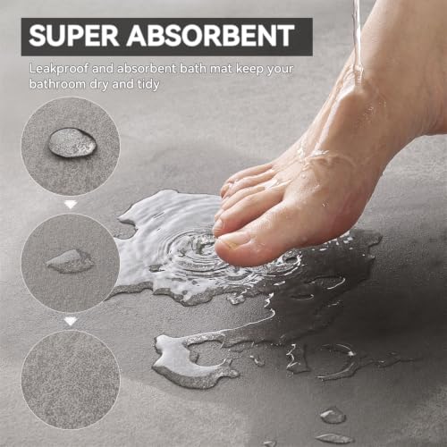 MontVoo -Bath Mat-Rubber Backing Non SlipThin Bathroom Rugs Fit Under Door- Quick Dry Absorbent Faux Suede Surface Grey Bathroom Floor Mats-Shower Rug for in Front of Bathtub Shower Gray 16x24 - color: Grey, size: 24" x 16"