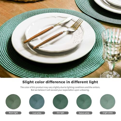 FunWheat Round Braided Placemats Set of 6 Table Mats for Dining Tables Woven Washable Non-Slip Place mats 15 inch (Olive, 6pcs) - color: Olive, size: Set of 6