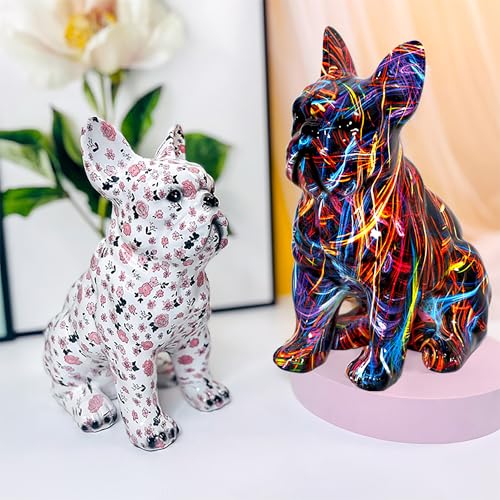 French Bulldog Statue Sculpture Sitting Graffiti Dog Home Decor Figurine - color: A2