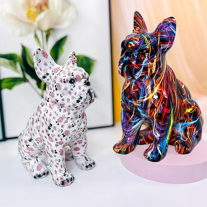 French Bulldog Statue Sculpture Sitting Graffiti Dog Home Decor Figurine - color: A2