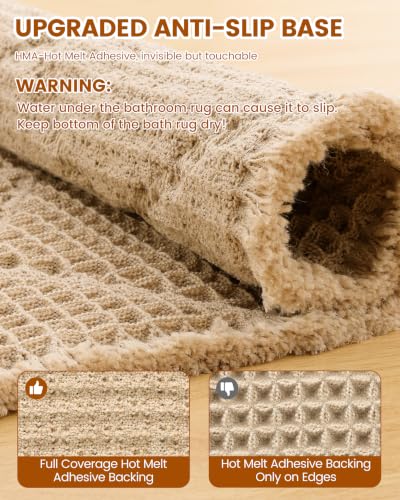 Smiry Waffle Bath Mat 30x20, Soft Absorbent Non Slip Bathroom Rug with Tassels, Machine Washable Quick Dry Bath Mat for Bathroom Floor, Tub, Shower, Home Decor Accessories, Brown