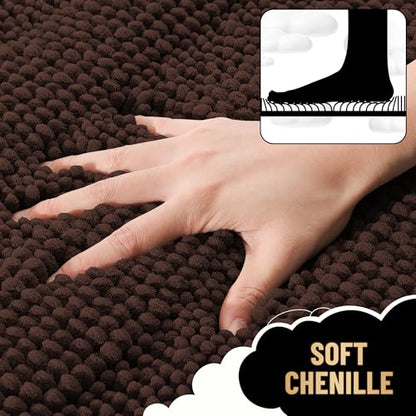 OLANLY Thick Bathroom Rugs 30x20, Soft Chenille Striped Bath Rugs, Brown - color: Brown, size: 30" X 20"