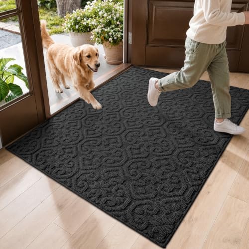 DEXI Front Door Mat Indoor Entrance, 3x5 Entryway Doormat, Dark Grey - color: Dark Grey, size: 36" X 60" (Rectangular)