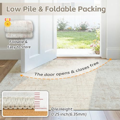 5x8 Washable Area Rug for Living Room Bedroom: Non-Slip Modern Beige White - color: Beige/White, size: 5' x 8' (Rectangular)