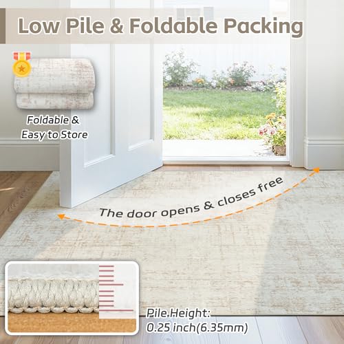 6x9 Washable Area Rug for Living Room Bedroom: Non-Slip Modern Beige White - color: Beige/White, size: 6' x 9' (Rectangular)