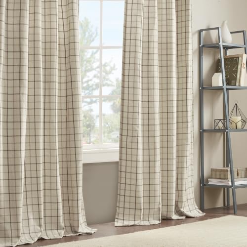 Madison Park Plaid Curtain Thermal Insulated, 1 Panel, 50x95 Natural - color: Rod Pocket & Back Tab, Natural, size: 50"W x 95"L (Pack of 1)