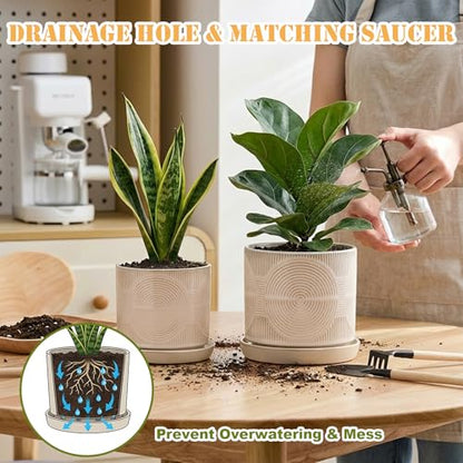 Ceramic Plant Pots, Modern Flower Pots, 4.5+5.5 Inch Small Plant Pots - color: White