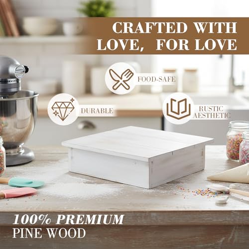 Lallisa Wooden Cake Stand Square Rustic Display Riser for Weddings,White - color: distressed white
