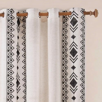 Black Boho Linen Curtains 84 Inch 2 Panels for Living Room Bedroom - color: Geometric-black, size: 52"W x 84"L (Pack of 2)