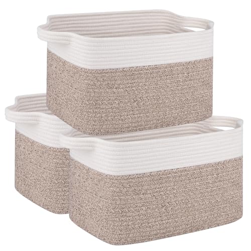 OIAHOMY 3-Pack Storage Basket Organizing Woven Basket for Shelves Brown - color: Brown variegated, size: 13''×9.9''×8.7''