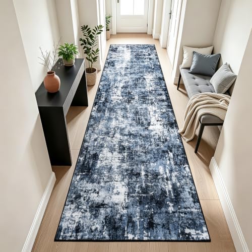 Rugflix 3x12 Runner Rug for Hallway, Washable Navy Blue Long Runners - color: 01-ocean Blue, size: 3' x 12' (Runner)