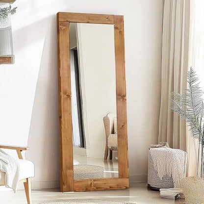 65x24in Full Length Mirror, Solid Wood Convex Frame, Light Brown - color: Light Brown-convex Frame, size: 65"L x 24"W