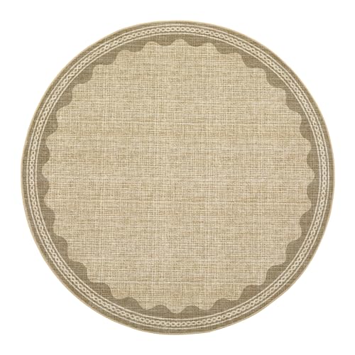 GarveeHome Scalloped Edge Circle Solid Tan Jute Digital Printing 5ft Round Rug Washable Non-Slip Soft Ultra-Thin Modern Carpet for Living Room Kitchen Bedroom Nursery Dining Room - color: Jute, size: 5' (Round)