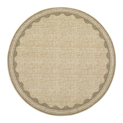 GarveeHome Scalloped Edge Circle Solid Tan Jute Digital Printing 5ft Round Rug Washable Non-Slip Soft Ultra-Thin Modern Carpet for Living Room Kitchen Bedroom Nursery Dining Room - color: Jute, size: 5' (Round)