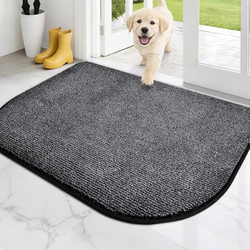 PURRUGS Dirt Trapping Door Mat, 32" x 47"(Half Round), Heathered Charcoal - color: Heathered Charcoal, size: 32" X 47" (Half Round)