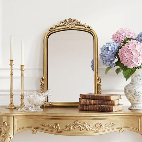 Vintage Arched Wall Mirror, Baroque Carved Frame, 30 x 22 Inch - color: Arch a