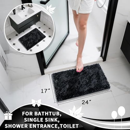 Yimobra Chenille Black Bathroom Rug, Ultra Soft Non Slip Bath Mat, 24 x 17 - color: Black, size: 24" X 17"