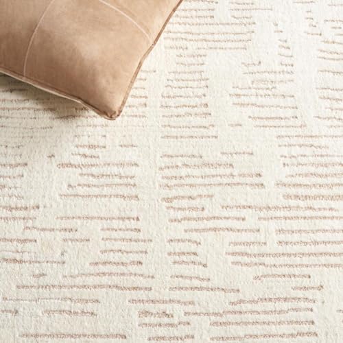 SAFAVIEH Neptune Collection Round Rug - 6'7" Round, Ivory & Beige, Contemporary Design, Stain Resistant, Ideal for High Traffic Areas in Living Room, Bedroom & Dining Room (NPE852A-7R) - size: 6'7" (Round)