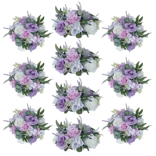 Flower Centerpieces for Wedding Tables: Purple and White, 10Pcs - color: Purple & White, size: 10 PCS