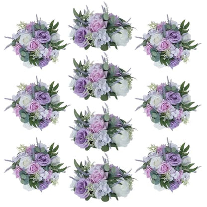 Flower Centerpieces for Wedding Tables: Purple and White, 10Pcs - color: Purple & White, size: 10 PCS