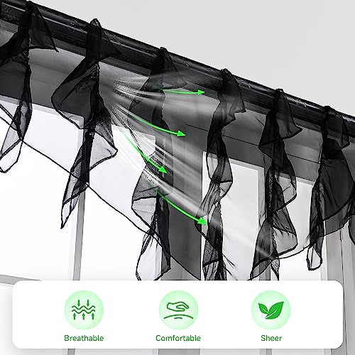 PearAge Ruffled Voile Semi Sheer Curtain Valance, Kitchen Living Room Shabby Chic Ruffle Valance Curtains, Girls Daughters Bedroom Cascade Window Valance 52x26 Inches (Black-Triangle) - color: Black