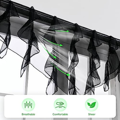 PearAge Ruffled Voile Semi Sheer Curtain Valance, Kitchen Living Room Shabby Chic Ruffle Valance Curtains, Girls Daughters Bedroom Cascade Window Valance 52x26 Inches (Black-Triangle) - color: Black