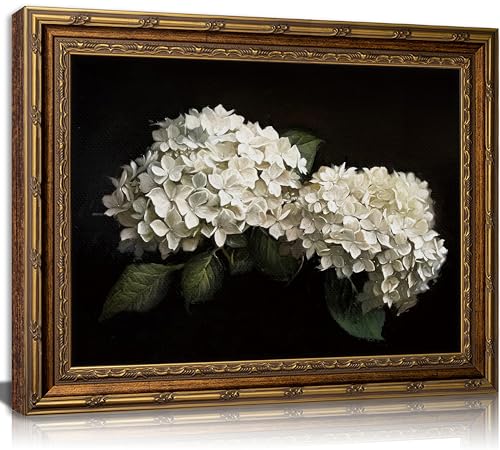 Vintage Gold Framed Hydrangea Wall Art, Dark Academy Flower Canvas Print - color: Hydrangea, size: 11"L x 9"W
