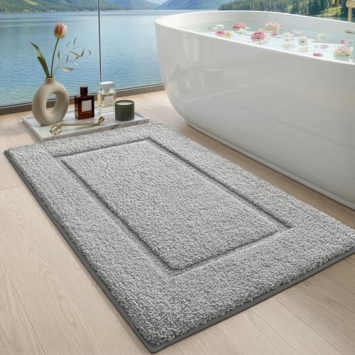 DEXI Bath Mat 43x24, Soft Absorbent Bathroom Rugs Non Slip, Light Grey - color: Light Grey, size: 43" X 24" (Rectangular)