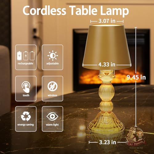 MJ PREMIER Small Rechargeable Lamp, Wireless Lamp, Battery Operated Lamps - color: Yellow