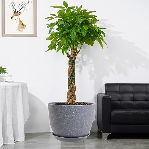 UOUZ 12inch Large Plant Pot, Modern Plastic Planter with High Driange Holes and Saucer for Indoor Outdoor Garden Plants and Flowers, Grey Speckles - color: Grey Speckles
