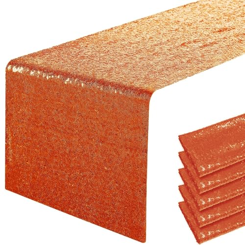 Pufogu 12 x 72 inches Orange Sequin Table Runner, 2 Packs - color: Orange
