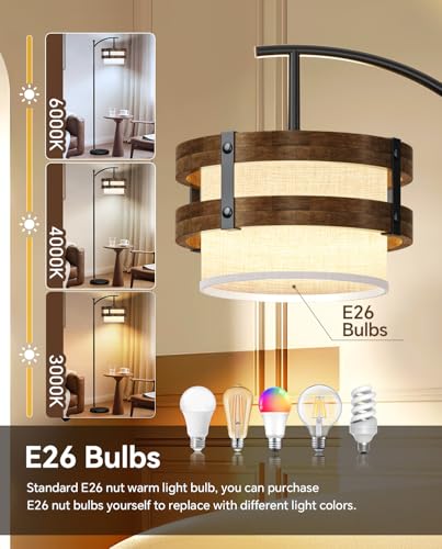 67" Industrial Floor Lamp with Wood & Black Metal Shade, Modern Standing Lamp, Rustic Farmhouse Tall Lamp for Living Room Bedroom Office, 2700K Bulb & Foot Switch Included (Black+ Wood -FL-2529) - color: Black+ Wood -FL-2529
