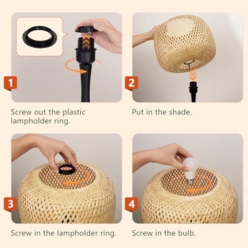 ONEWISH Touch Bedside Lamp for Bedroom, 3-Way Dimmable Table Lamps for Nightstand, Handwoven Bamboo Shade Desk Lamp for Living Room, Home Office - color: Natural Bamboo Shade & Black Base